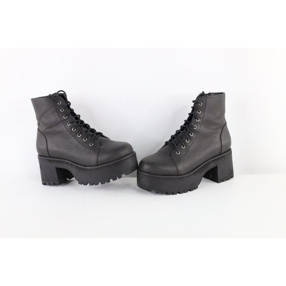 Vintage Y2K Grunge Goth EDM Womens Size 7 Side Zip Chunky Platform Boots Black